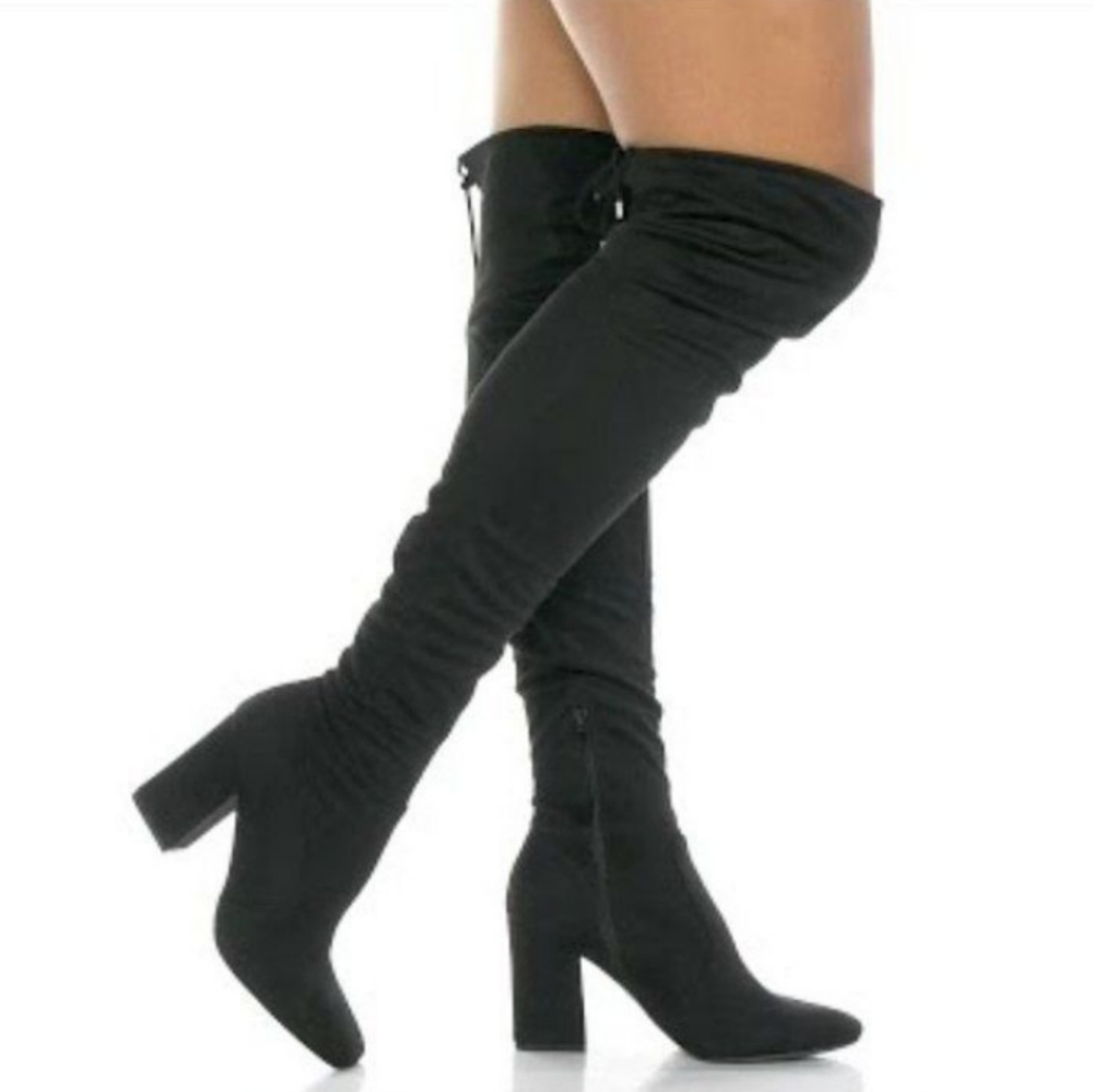 Unisa Quesia Black Faux Suede Over-The-Knee Boots